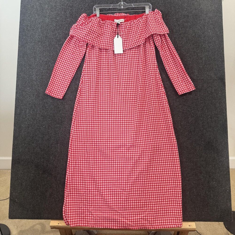 English Factory Anthroplogie Dress Women's 1X Red Gingham Off The Shoulder Midi